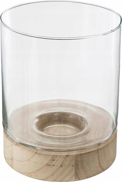 Set mbajtëse qiri Atmosphera, xham me bazë druri, 3 copa, transparent