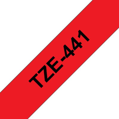 Kasetë etiketuese Brother TZe-441, 18mm, tekst i zi në sfond të kuq, e kuqe