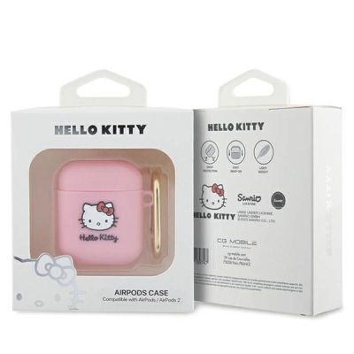 Kapak Hello Kitty liquid silicone për AirPods 1/2, me karabinë, rozë