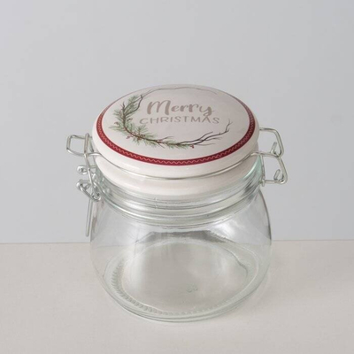 Kavanoz me kapak porcelani CHARLENE, 450 ml, xham transparent, shumëngjyrësh