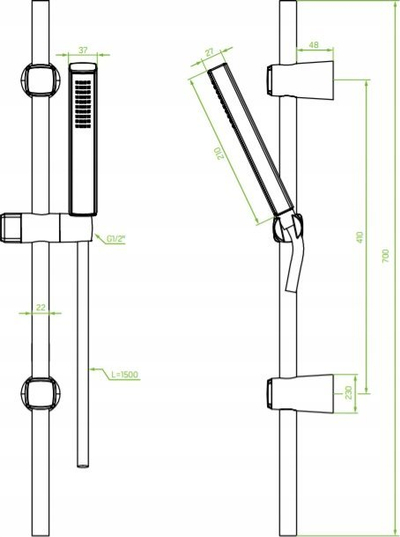 Set dushi Laveo Polla NAP 71A1, shinë 70 cm, zorra 150 cm, i zi