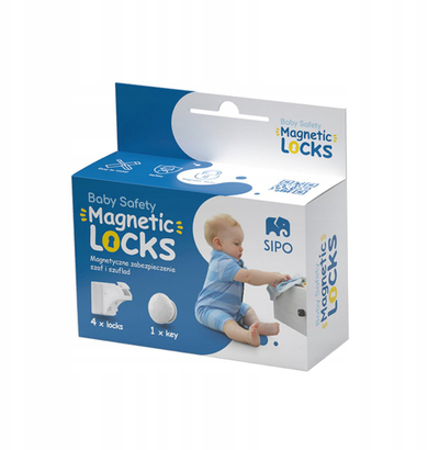 Bllokues magnetik për dollapë Waya SIPO, set 4 copë, çelës magnetik, i bardhë