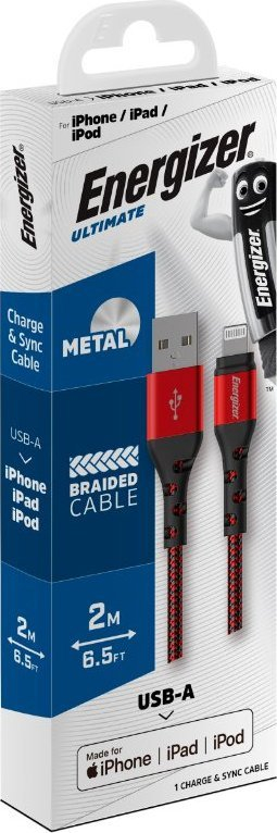 Kabllo karikimi Energizer Ultimate, Lightning USB A, 2m, e kuqe