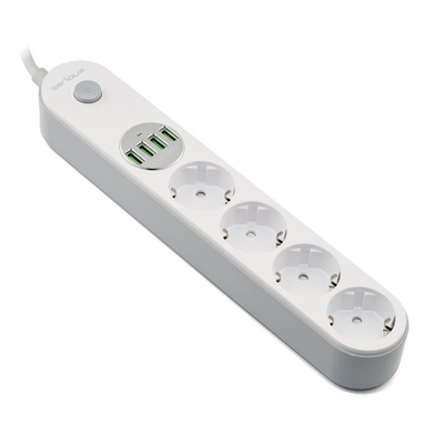 Shirit zgjatues SRXP-PS44W, 4x Schuko, 4x USB-A 3.1A, 2m, i bardhë
