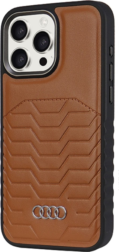 Kuti mbrojtëse Audi për iPhone 14 Pro, 6.1", MagSafe, lëkurë sintetike, kafe
