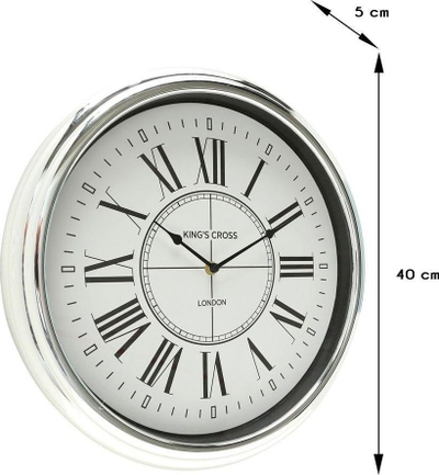 Orë muri Home Affaire King’s Cross, 40 cm, me numra romakë, ngjyrë argjendi