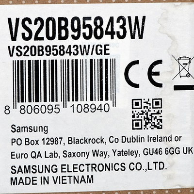 Fshesë me korrent pa kabllo Samsung Bespoke Jet Complete VS20B95843W GE, 60 min, Li Ion, e bardhë