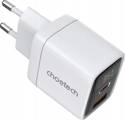 Karikues muri Choetech PD6052, 35W PD GaN, USB C USB A me ekran, i bardhë
