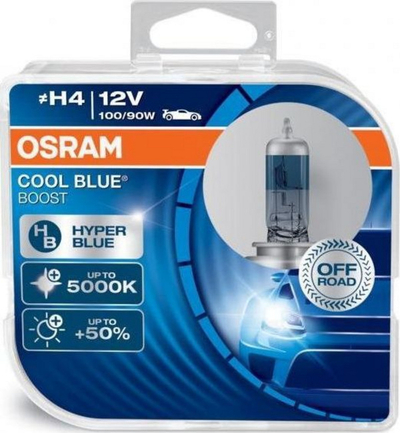 Сет халогени сијалици за фар ОСРАМ Кул Блу Буст H4, 12V 100/90W, 2 парчиња, сина