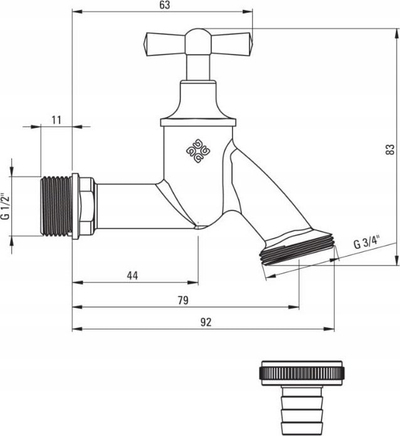 Valvul uji DEANTE VFA_152M, me adapter 1/2", krom