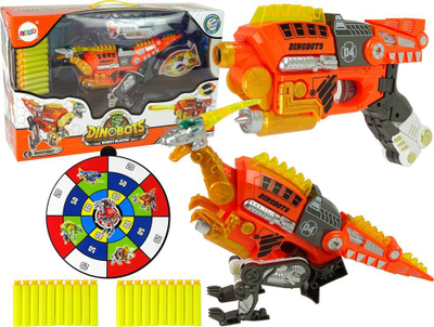 Lodër armë dinosauri Leantoys Dinobots Velociraptor, me fishekë shkumë, set me tabelë shënjestre, portokalli