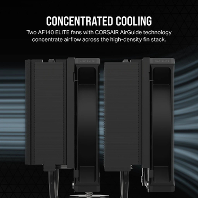Ладилник за процесор CORSAIR A115 Twin Tower Air, два вентилатори, компатибилен со AMD Intel, црн