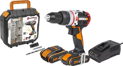 Ударна дупчалка Worx Perc Ator BL 2V, безчеткест мотор, стега 13mm, портокалова