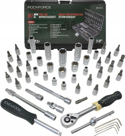 Set çelësa tubi Rockforce RF-2512-5, 1/4", 51 copë, në kuti plastike
