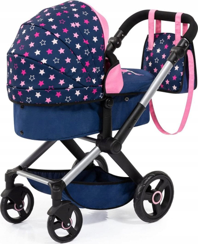 Karrocë kukllash Bayer XEO Deep, për kuklla deri 52 cm, me dorezë që rregullohet, blu rozë