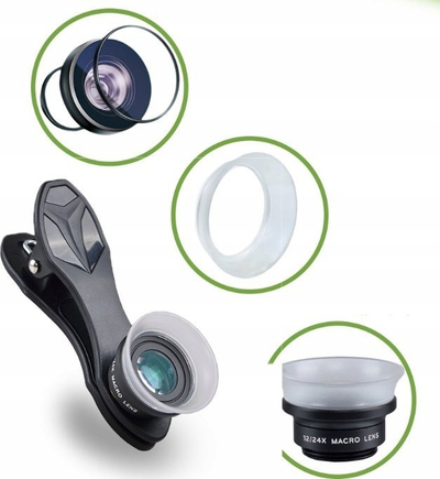 Lens makro për telefon Apexel APL-24XMH, 12x, 24x, e zezë