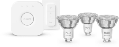 Сет паметно осветлување Philips Hue Essential, Hue Bridge, 3x GU10 White and Color Ambiance, бел димер