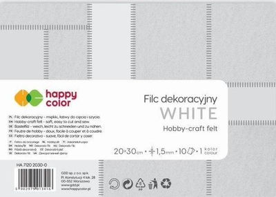 Felt dekorativ Happy Color, 20x30 cm, 1.5 mm, i bardhë, 10 fletë