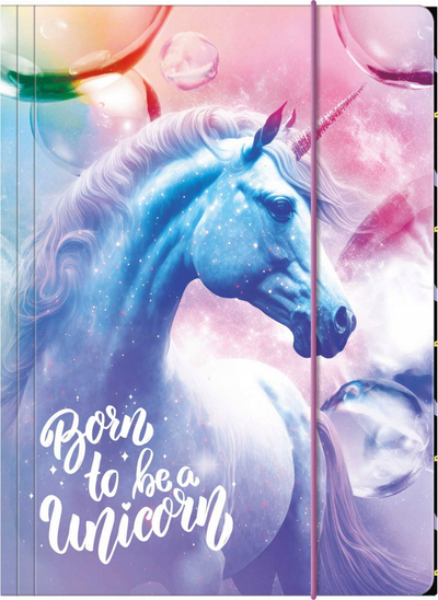 Dosje A4 DERFORM Unicorn 15, me kapëse elastike, shumëngjyrëshe
