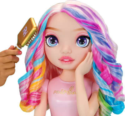 Set loje Rainbow High Styling Head, kokë stilimi 4 në 1, aksesorë flokësh dhe thonjsh, shumëngjyrësh