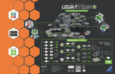 Lodër ndërtimi Ravensburger GraviTrax PRO Theme Set Extreme, 195 pjesë, pista mermeri, gri me jeshile