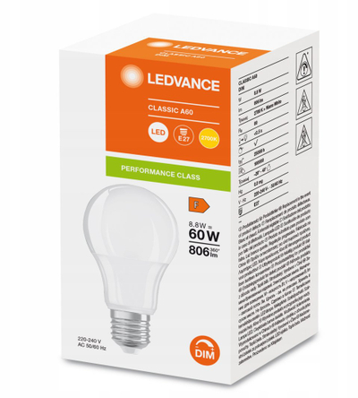 Llambë LED V-TAC E27 A60, 8.8W 806lm, 2700K, e bardhë mat