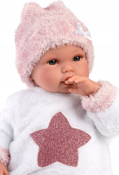 Kukull gocë Llorens Crying Baby, 36cm, me kapuç rozë