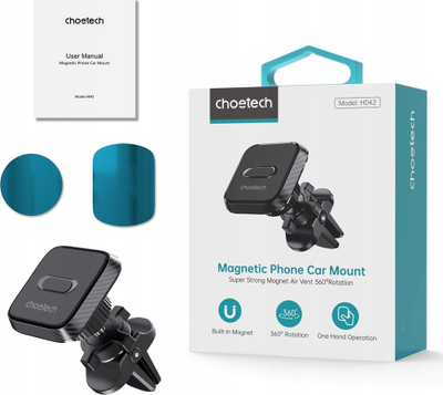 Mbajtës magnetik telefoni për makinë Choetech H042, për grilë ajri, rrotullim 360°, i zi