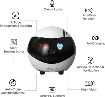 Robot shoqërues Enabot EBO Air, AI tracking, WiFi, i bardhë