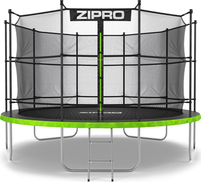 Trampolinë kopshti Zipro Jump Pro, rrjetë e brendshme, 374 cm, jeshile e zezë