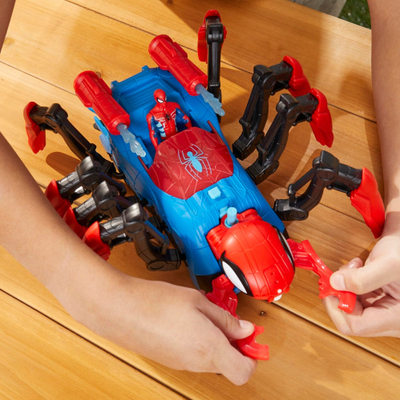 Lodër merimangë Marvel Spider-Man Crawl N Blast, me figurë 10 cm, efekt ujë dhe rrjetë, kuqe e blu