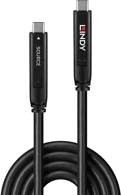 Kabllo USB C Lindy Type C Hybrid, 10m, USB 3.2 Gen 2 DP 1.4, e zezë
