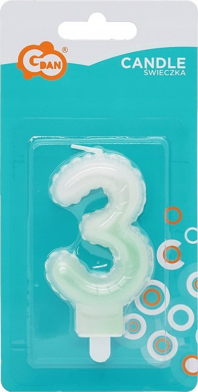 Qiri për ditëlindje Godan numri 3, 7 cm, perlë jeshile