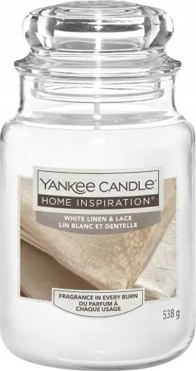 Qiri Yankee Candle Home Inspiration White Linen &amp; Lace, kavanoz i madh, 538g, i bardhë