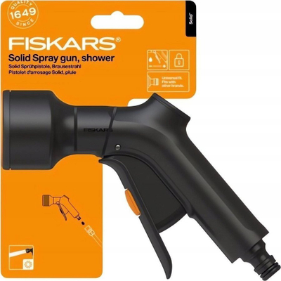 Pistoletë ujitëse Fiskars Solid Spray Shower Gun, me rregullim presioni, kokë dushi, portokalli