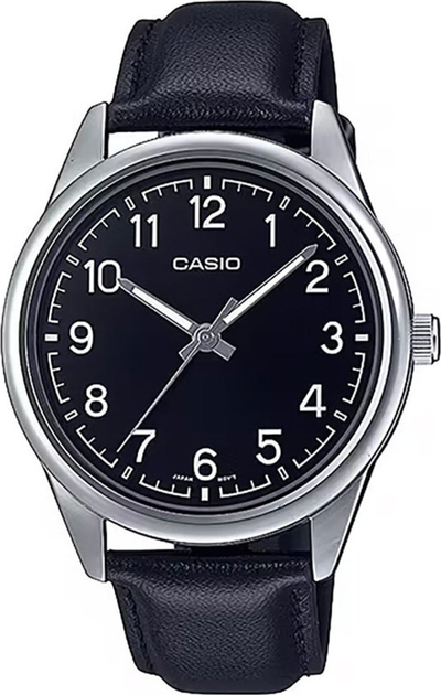 Orë dore Casio Collection MTP-V005L-1B4UDF, për burra, analoge, me rrip lëkure, e zezë