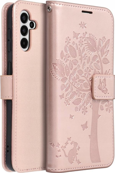 Kapak libri OEM Mezzo për Samsung Galaxy A54 5G, me xham mbrojtës, golden pink me pemë