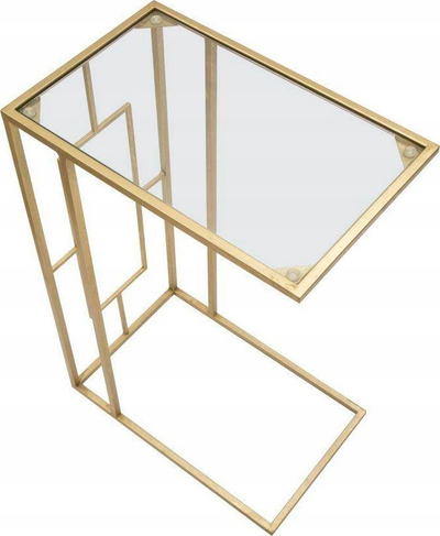 Tavolinë anësore për divan C, 40.5x25.5x60 cm, metal dhe xham, ngjyrë ari