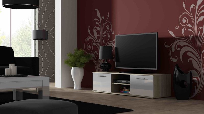 Komodë TV Bed Meble Soho 140, dekor lis, e bardhë me shkëlqim