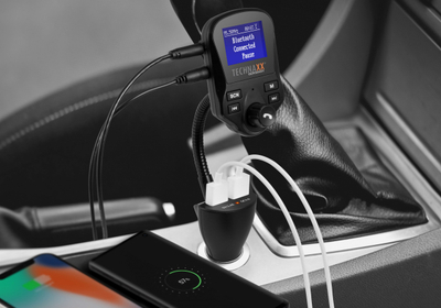 Transmiter FM për makinë Technaxx FMT1500BT, Bluetooth, me ekran, i zi