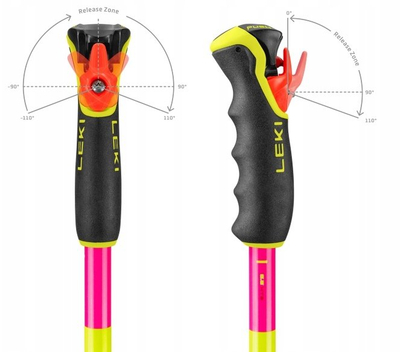 Shkopinj skijimi Leki Spitfire 3D, alumini, 100cm, fuchsia dhe e verdhë neon