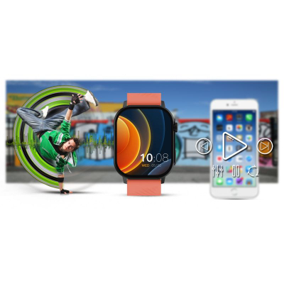 Smartwatch Gravity GT15-3, ekran 2.04", Bluetooth 5.0, i zi me rrip të kuq
