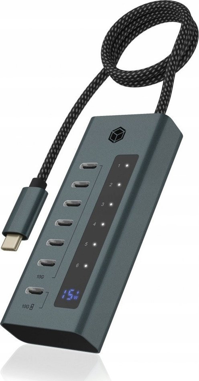 HUB USB Icy Box IB-HUB1457-C31, 7 porta USB C, 10 Gbit/s, gri