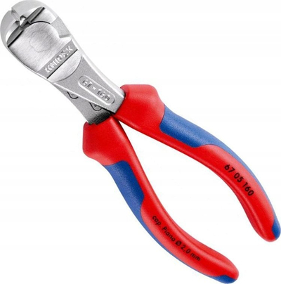 Gërshërë prerëse Knipex 67 05 160, 160mm, dorezë bi material, blu kuqe