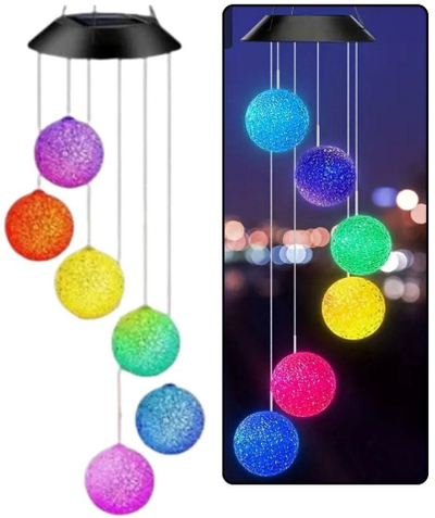 Llambë kopshti solare Lean me LED, zile dhe toptha shumëngjyrëshe, 70 cm