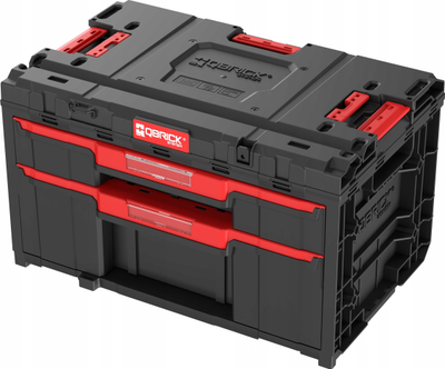Kuti veglash Qbrick System One Drawer 2 Plus, modulare me 2 sirtarë, plastike e fortë, gri e kuqe