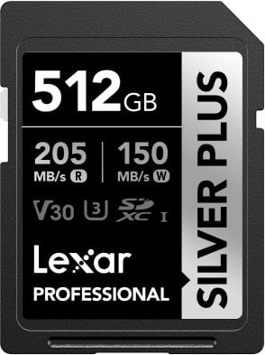 Kartë memorie Lexar SD Silver Plus UHS I, 512GB, V30, gri