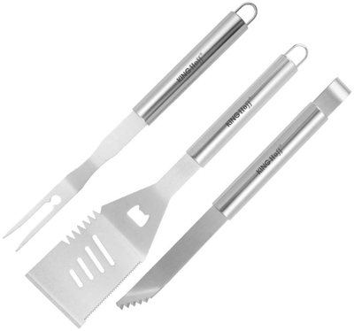 Set veglash për skarë KINGHoff KH-1919, 3 pjesë, çelik inox, argjendtë