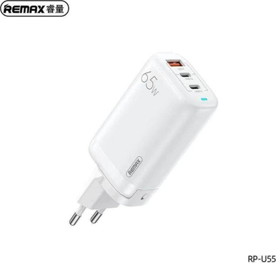 Karikues muri Remax RP-U55, 65W GaN, 2x USB-C 1x USB-A, i bardhë