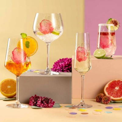Gotë aperitivi Leonardo Presente, 560ml, qelq transparent me dekor lulesh